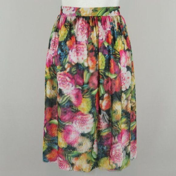 Leith Women's Extra Small Multicolor Floral Pull On High Waist Midi Skirt - Picture 3 of 7